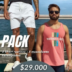 Pack 5 Musculosa Estampadas + 5 Short Rusticos Lisos - comprar online