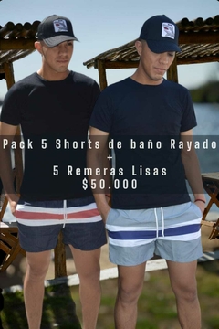 Pack 5 Short de Baño Rayados + 5 Remera Lisa