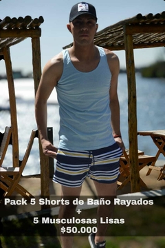 Pack 5 Short de Baño Rayados + 5 Musculosas Lisas