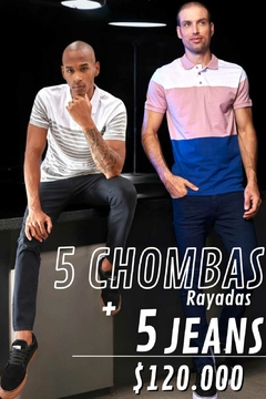 Pack 5 Chombas Rayada + 5 Jean Chupin