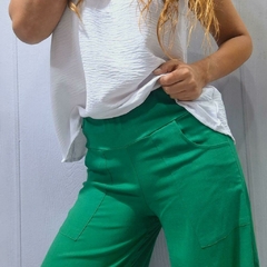 MAXI PANTALON de LINO - VERDE ESMERALDA - Chula