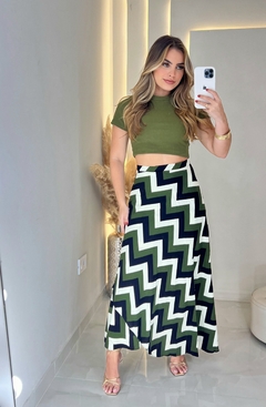 Saia Envelope Zig Zag Verde com Preto - moda feminina, o look perfeito - femininabelles