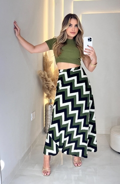 Saia Envelope Zig Zag Verde com Preto - loja online