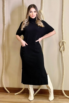 Vestido Tricot Gola Raika Preto