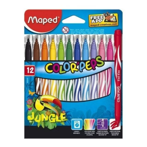 MARCADORES MAPED COLORPEPS JUNGLE X 12 UNIDADES