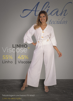 Tecido de Linho com Viscose Ecológico. Composição: 55% Linho 45% Viscose. Largura 1,40 mt. Gramatura: 185g