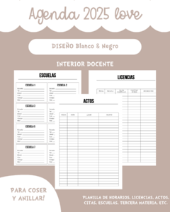 Agenda Docente imprimible 2025 Basic - b/n - Roma Papeleria