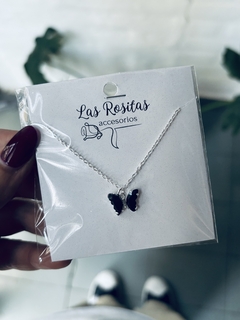 Gargantilla mariposa cristal negra acero blanco - comprar online