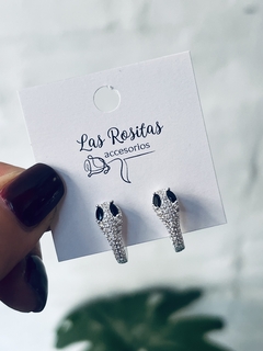 Argollitas serpiente ojos negros acero blanco - Las Rositas accesorios