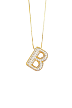 Colar de Letra B Bubble Cravejado Banhado a Ouro 18k