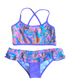 Malla "Gining" - Bikini violeta con florcitas de colores