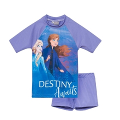 Malla UV "Disney" - Little girl - Remera UV + short - Violeta con Frozen