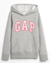 Buzo "Gap". Canguro gris con logo blanco y rosa