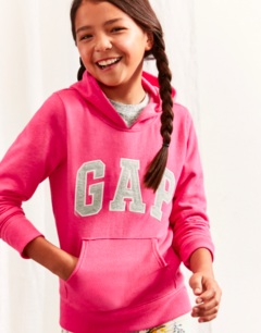 Buzo "Gap". Canguro rosa con logo bordado gris y blanco - comprar online