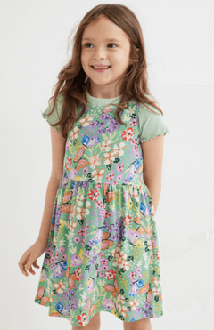 Vestido H&M - Big Girl - Verde con mariposas y flores - comprar online