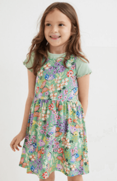Vestido H&M - Little Girl - Verde con mariposas y flores - comprar online