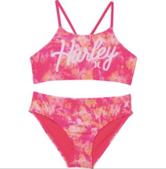 Malla "Hurley" - Bikini batik rosa con logo blanco