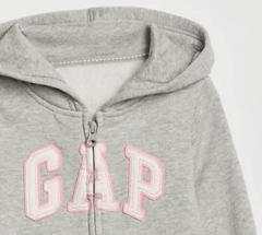 Campera "GAP" - Gris con logo blanco y vivo en rosa en internet