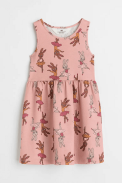 Vestido H&M - Little Girl - Rosa con conejas bailarinas