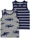 Pack x 2 musculosas "Carter´s" - Big Boy -Rayada azul marino y gris oscuro con tiburones