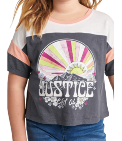 Remera "Justice" - De algodón gris con blanco y sol en internet
