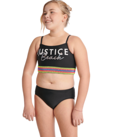Malla "Justice" - Bikini con top negro y detalles multicolor - comprar online
