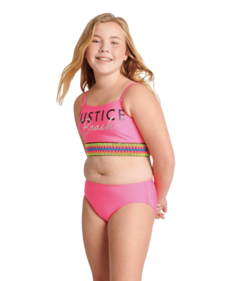 Malla "Justice" - Bikini con top rosa fluo con guarda multicolor - comprar online