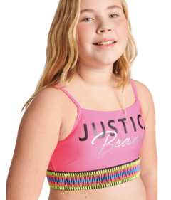 Malla "Justice" - Bikini con top rosa fluo con guarda multicolor - Lupeluz