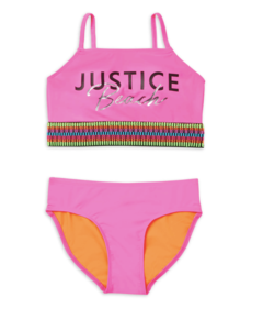 Malla "Justice" - Bikini con top rosa fluo con guarda multicolor