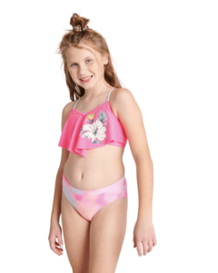 Malla "Justice" - Bikini rosa con volado y flor grande - Lupeluz