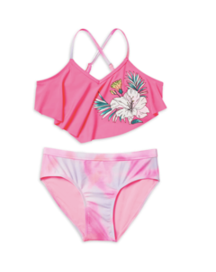 Malla "Justice" - Bikini rosa con volado y flor grande en internet