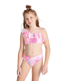 Malla "Justice" - Bikini batik rosa con volado y un sólo hombro - comprar online