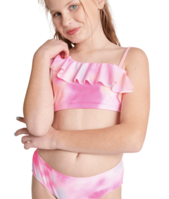 Malla "Justice" - Bikini batik rosa con volado y un sólo hombro - Lupeluz