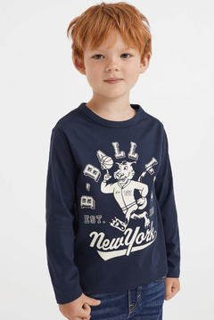 Remera H&M - Big Boy - Azul marino con tigre y New York - comprar online