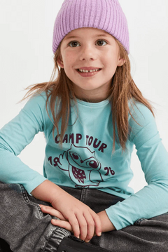 Remera H&M - Little Girl - Manga larga, verde agua con buho - comprar online