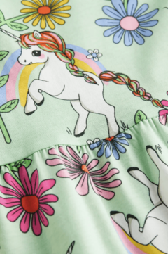 Vestido H&M - Little Girl - Verde agua con unicornios y margaritas - comprar online