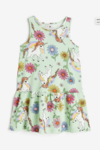 Vestido H&M - Little Girl - Verde agua con unicornios y margaritas