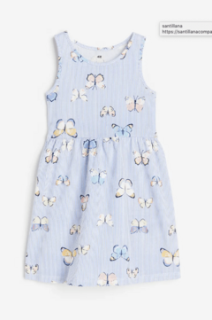 Vestido H&M - Little Girl - Rayado celeste y blanco con mariposas