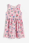 Vestido H&M - Big Girl - Rosa con flores y tallos de colores