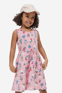 Vestido H&M - Big Girl - Rosa con flores y tallos de colores - comprar online