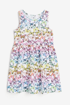 Vestido H&M - Big Girl - Blanco con mariposas de colores