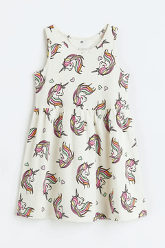 Vestido H&M - Blanco con unicornios pelo de colores