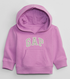 Buzo "Gap". Canguro lila, con logo bordado en gris y blanco