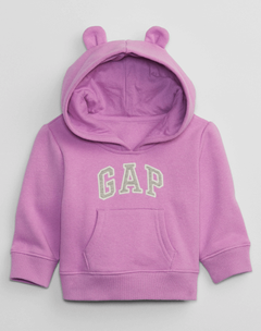 Buzo "Gap". Canguro lila, con logo bordado en gris y blanco - Lupeluz