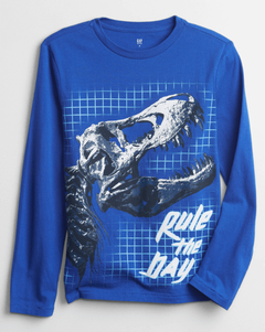 Remera "Gap" - Manga larga - Azul francia con dino grande