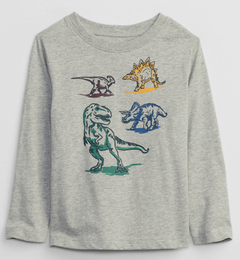 Remera Gap - Little boy - Gris con dinosaurios de colores