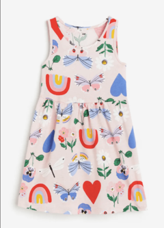 Vestido H&M - Big Girl - Rosa con mariposas y arco iris