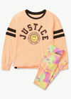 Conjunto "Justice" - De algodón remera naranja manga larga con brillitos + calza multicolor
