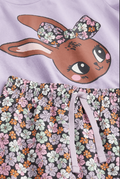 Conjunto 2 piezas "H&M" - Little Girl - Remera lila con coneja + pollera floreada - comprar online
