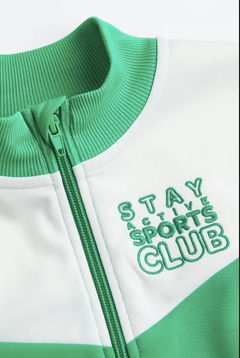 Campera "H&M". Big Boy- Tela deportiva verde y blanca con frisa en internet